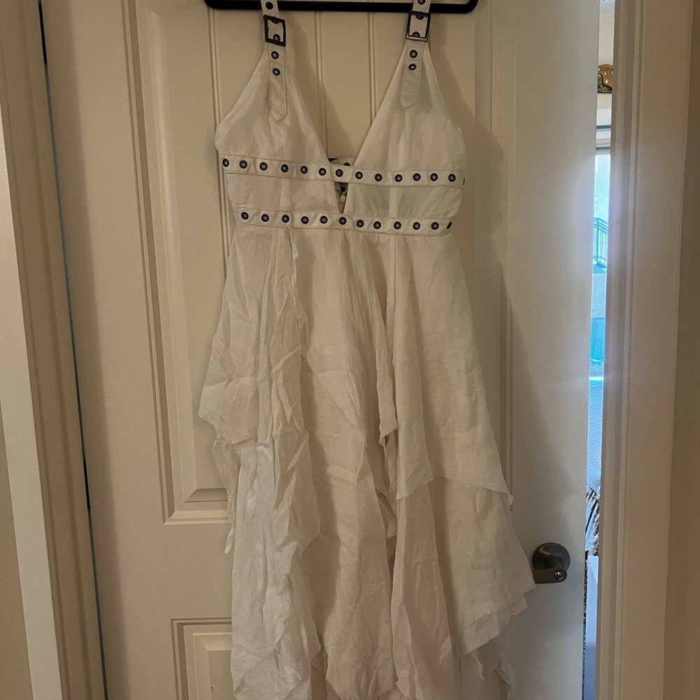 Darker Wave White Halter Dress with Black Accents